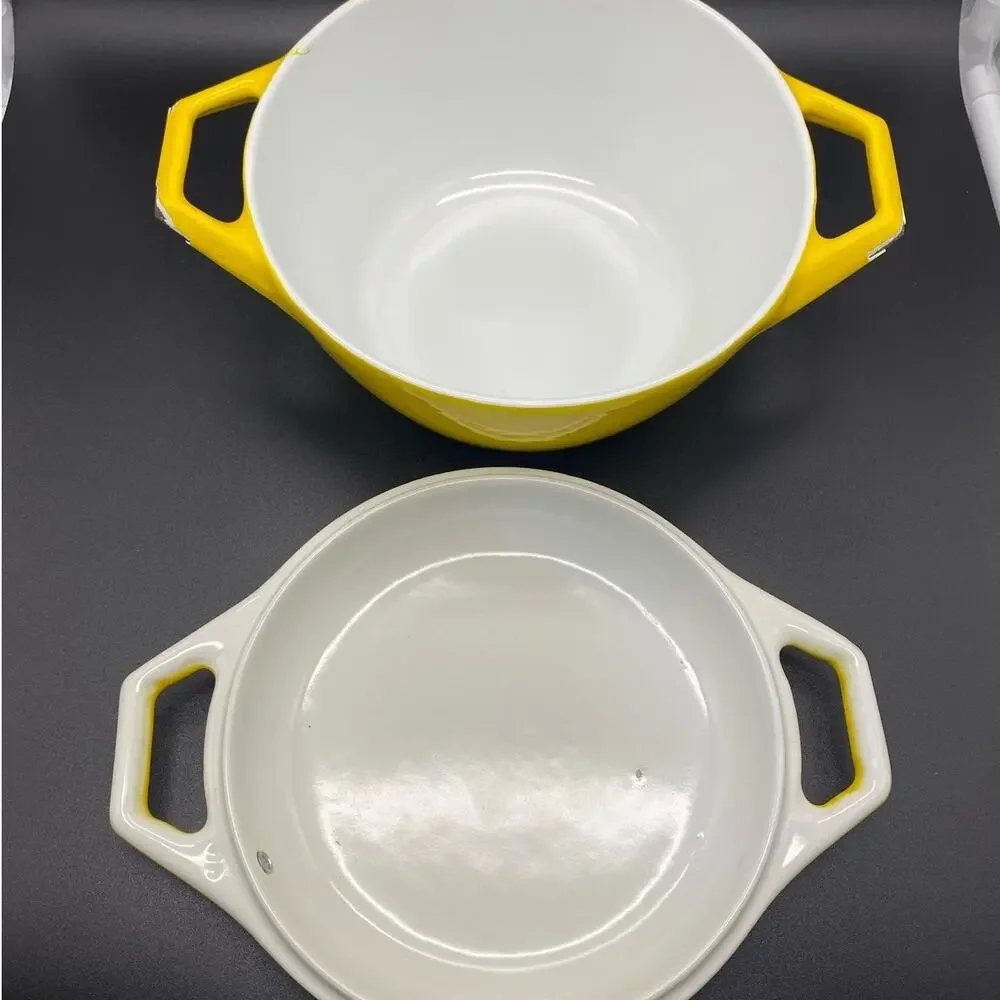 Vintage Copco‎ Denmark D1 Yellow Enamel Cast Iron Small Dutch oven lid 1960's